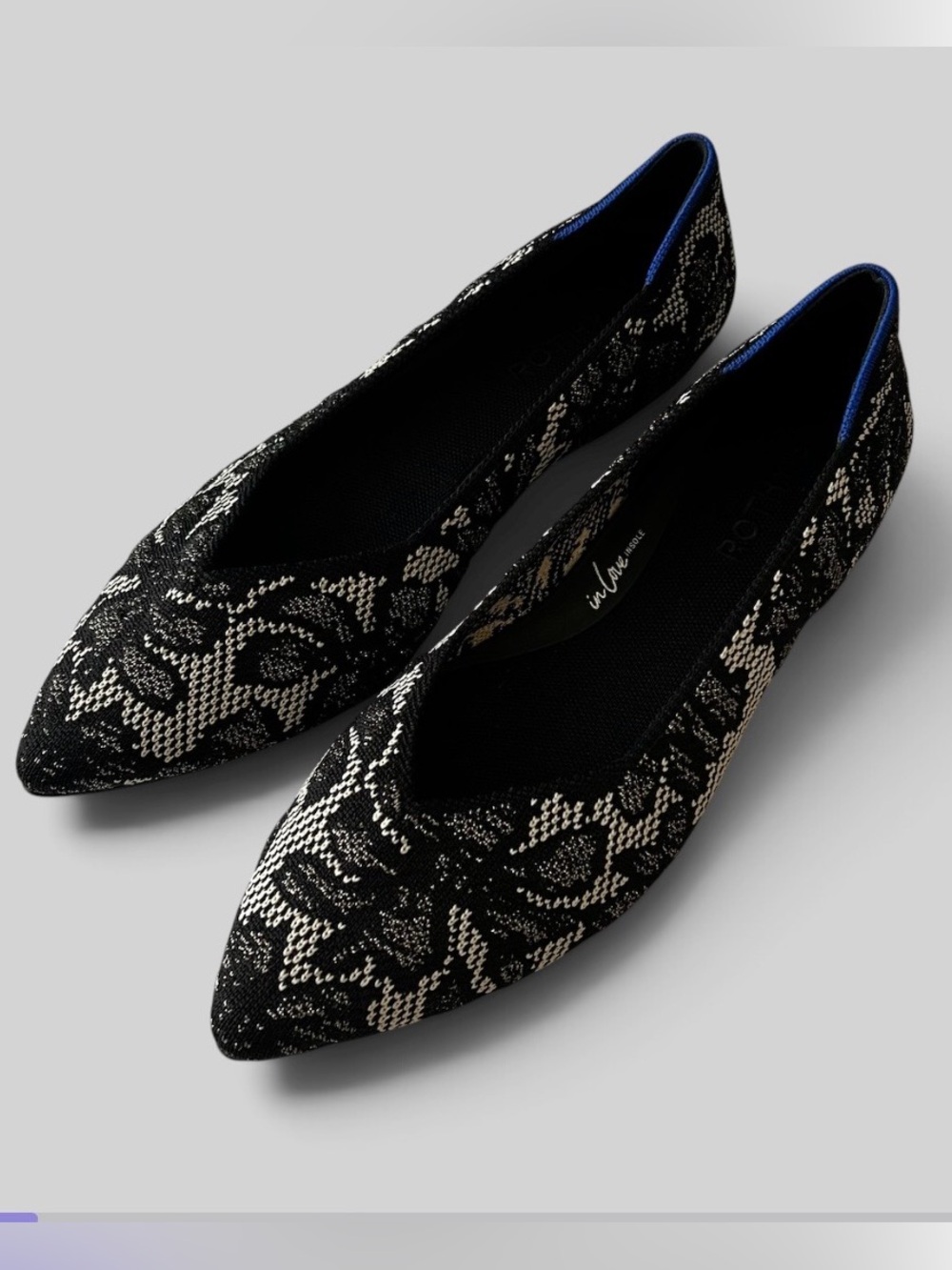Rothy's x Anthropologie The Point II Flats Black Chantilly Pointed Toe 8.5 - Picture 6 of 14
